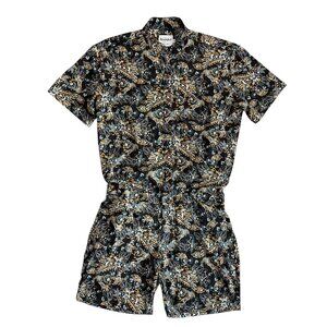Romper Jack Floral Paisley Shorts Jumpsuit Black Size L Maximalist Camp Preppy